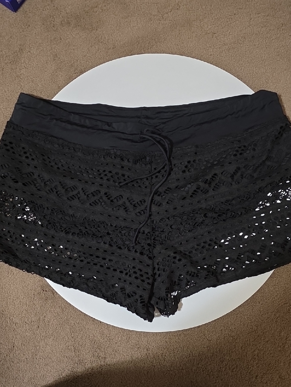 Black Crochet Swim Cover-Up Shorts - Picture 1 of 5